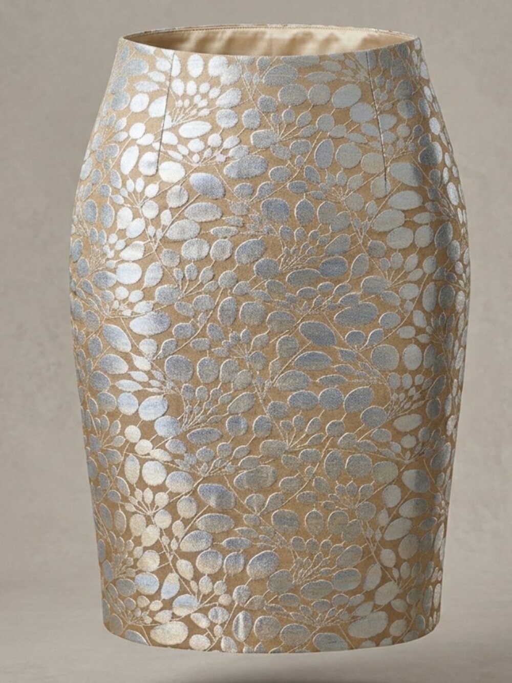 Sunny Leigh Pencil Skirt Size 8 Beige & Silver Polka Dots